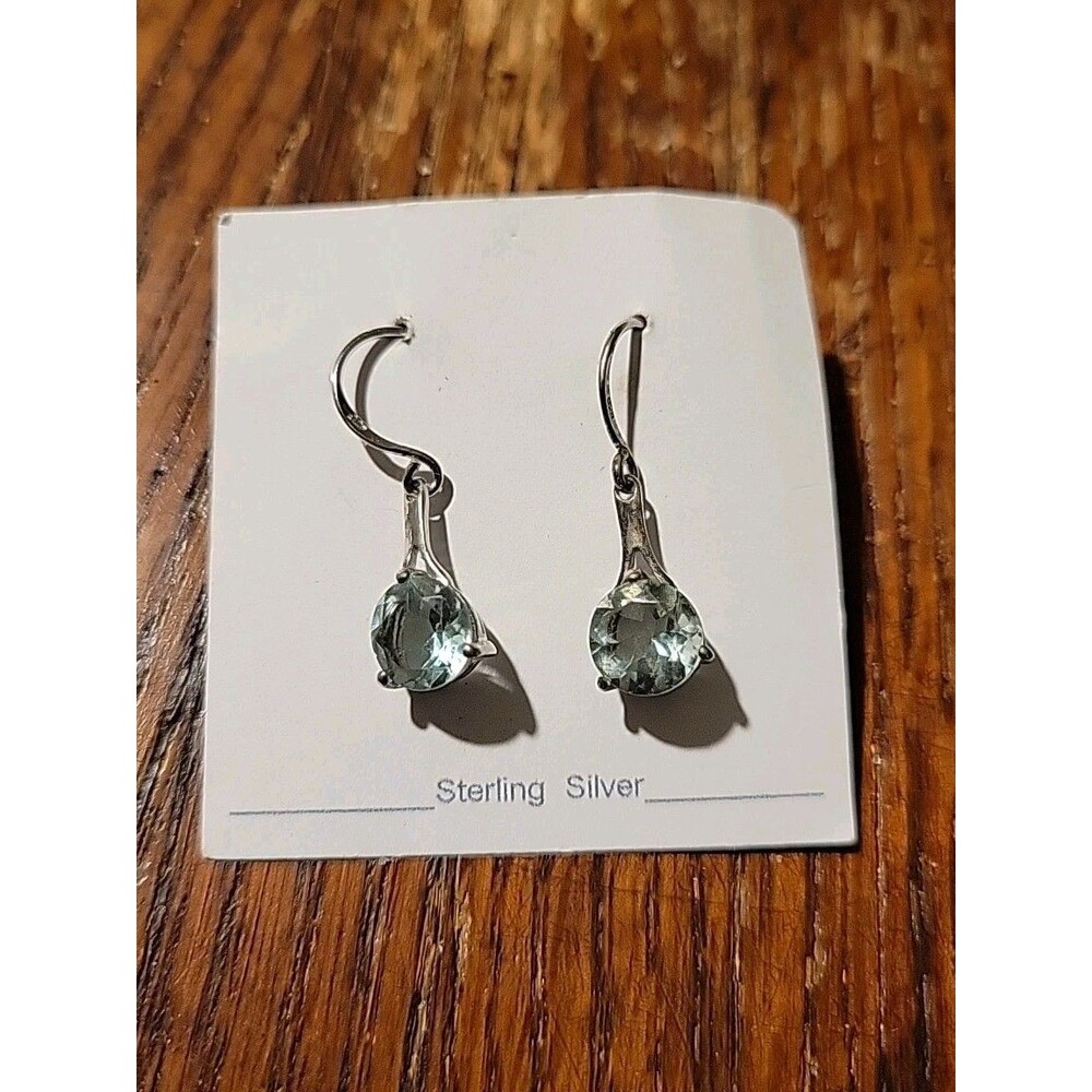 Sterling Silver Aquamarine Earrings Dangle Blue Green Gemstone? Teardrop Topaz?